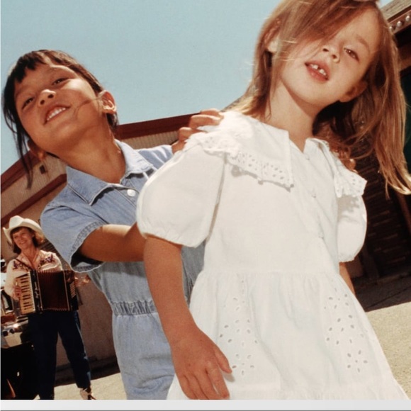 New!Zara Kids Embroidered Poplin Dress - Picture 4 of 12